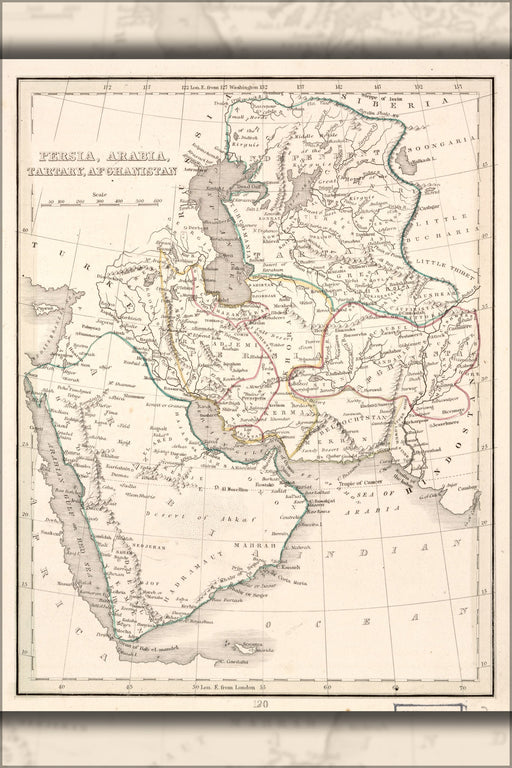 24"x36" Gallery Poster, map of Persia, Arabia, Tartary, Afghanistan 1835