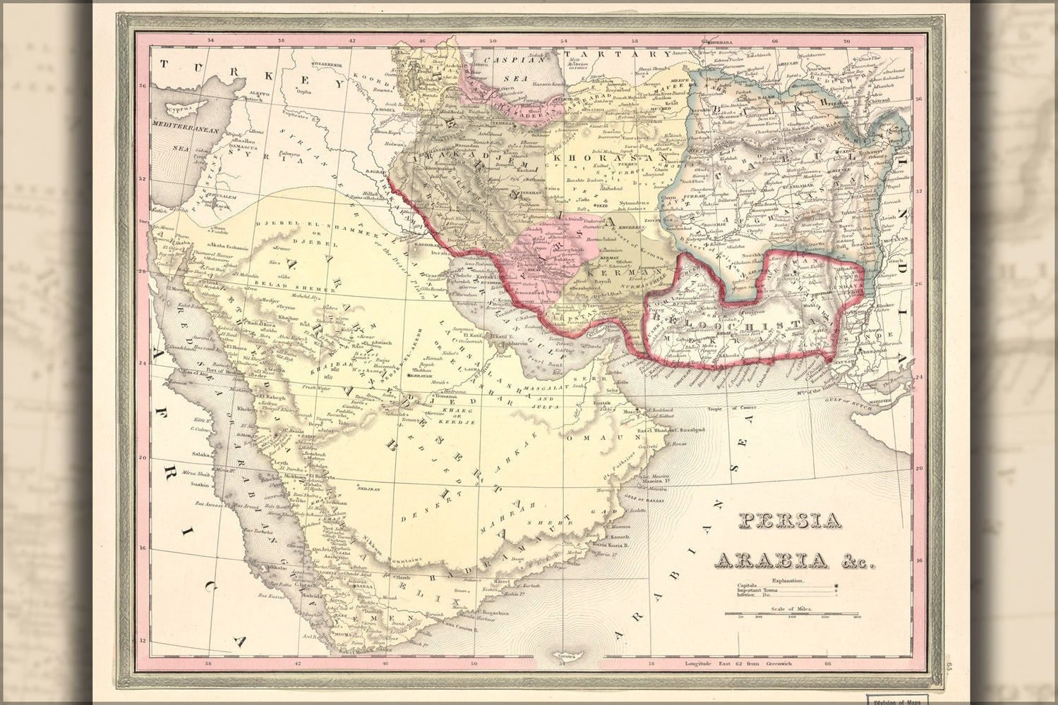 24"x36" Gallery Poster, map of Persia Arabia iran iraq saudi 1846