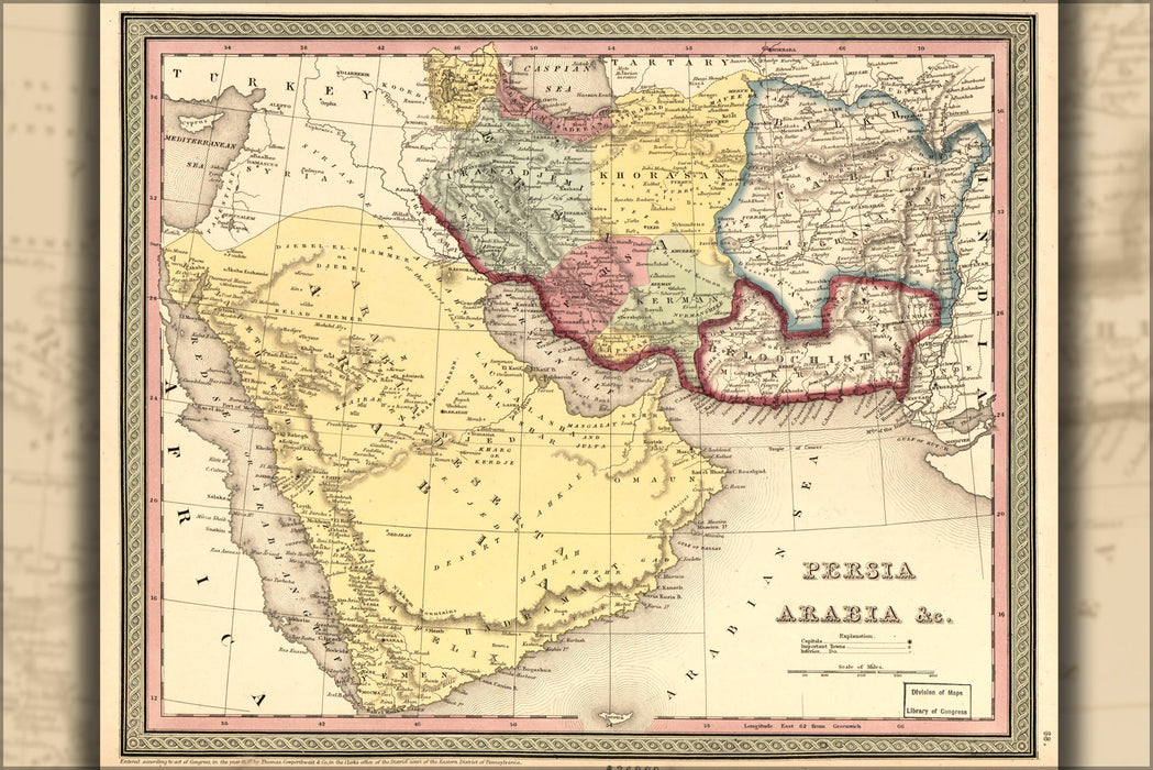 24"x36" Gallery Poster, map of Persia Arabia iran iraq saudi 1852