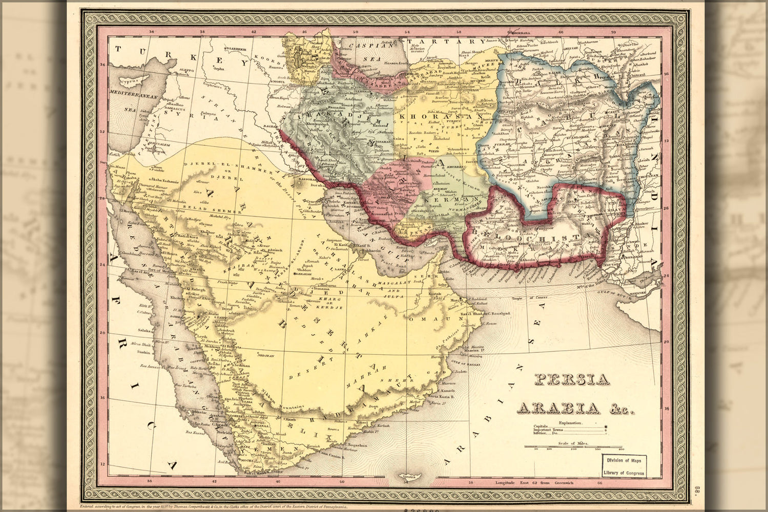 24"x36" Gallery Poster, map of Persia Arabia iran iraq saudi 1852
