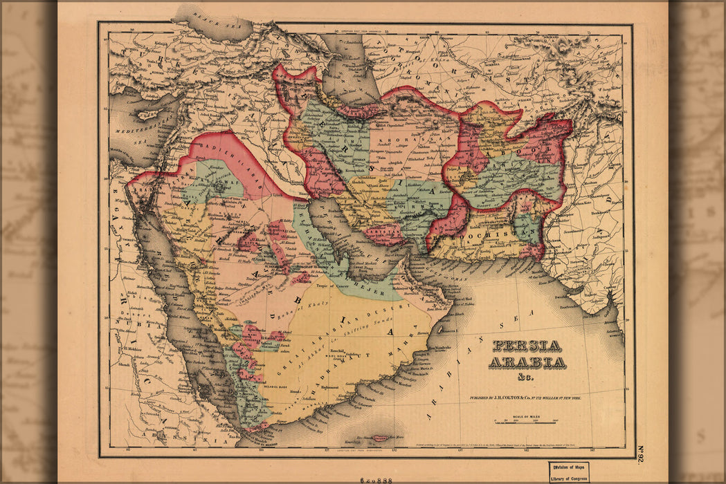24"x36" Gallery Poster, map of Persia Arabia iran iraq saudi 1855