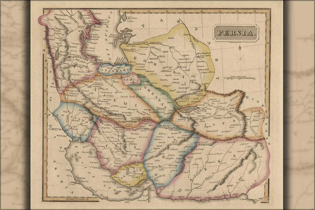 24"x36" Gallery Poster, map of Persia iran iraq afghanistan pakistan 1817