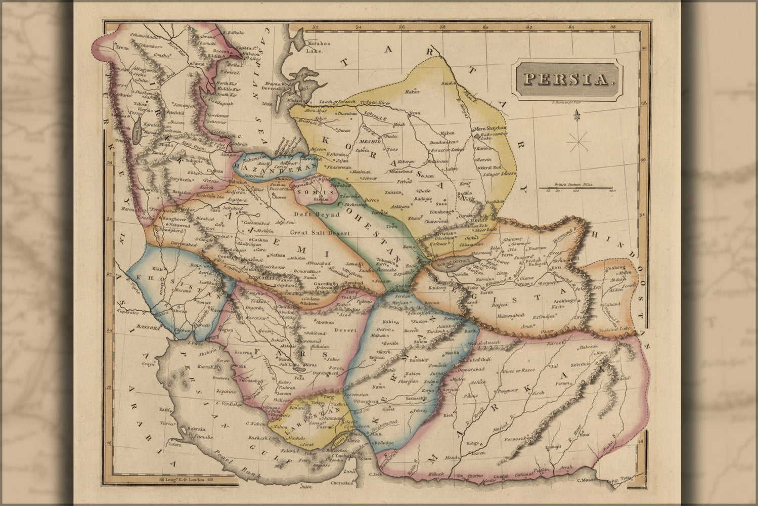 24"x36" Gallery Poster, map of Persia iran iraq afghanistan pakistan 1817