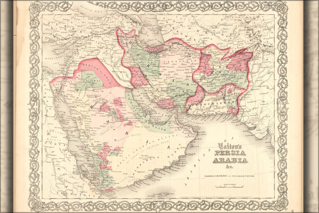 24"x36" Gallery Poster, map of Persia saudi Arabia iraq iran 1865