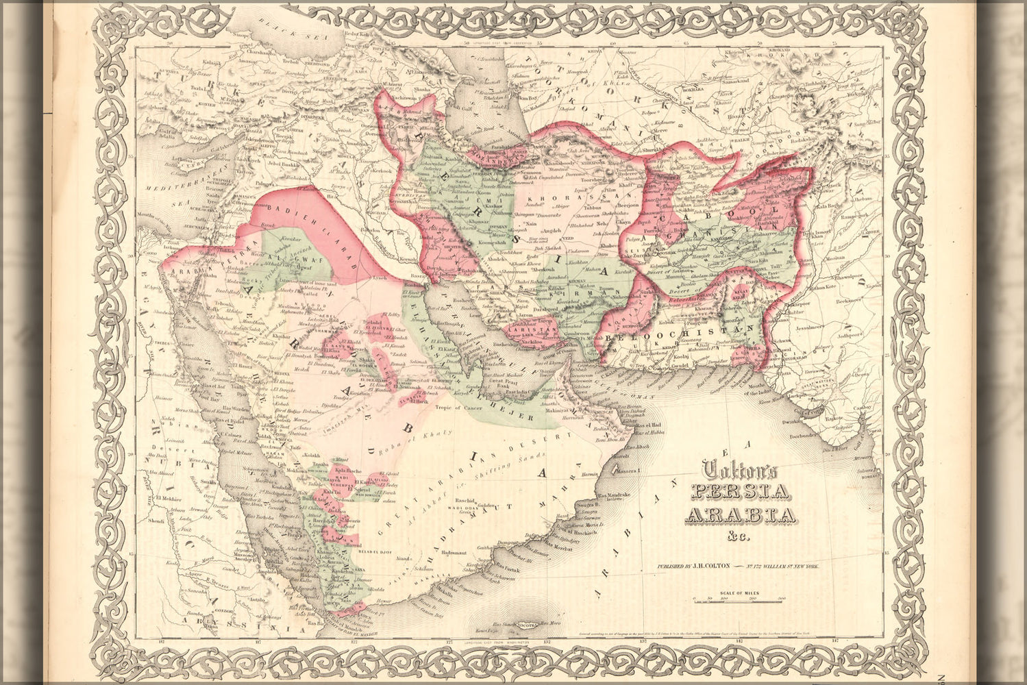 24"x36" Gallery Poster, map of Persia saudi Arabia iraq iran 1865