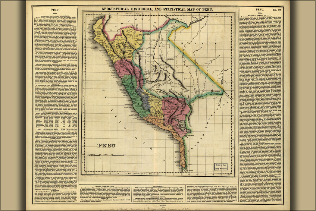 24"x36" Gallery Poster, map of Peru 1822