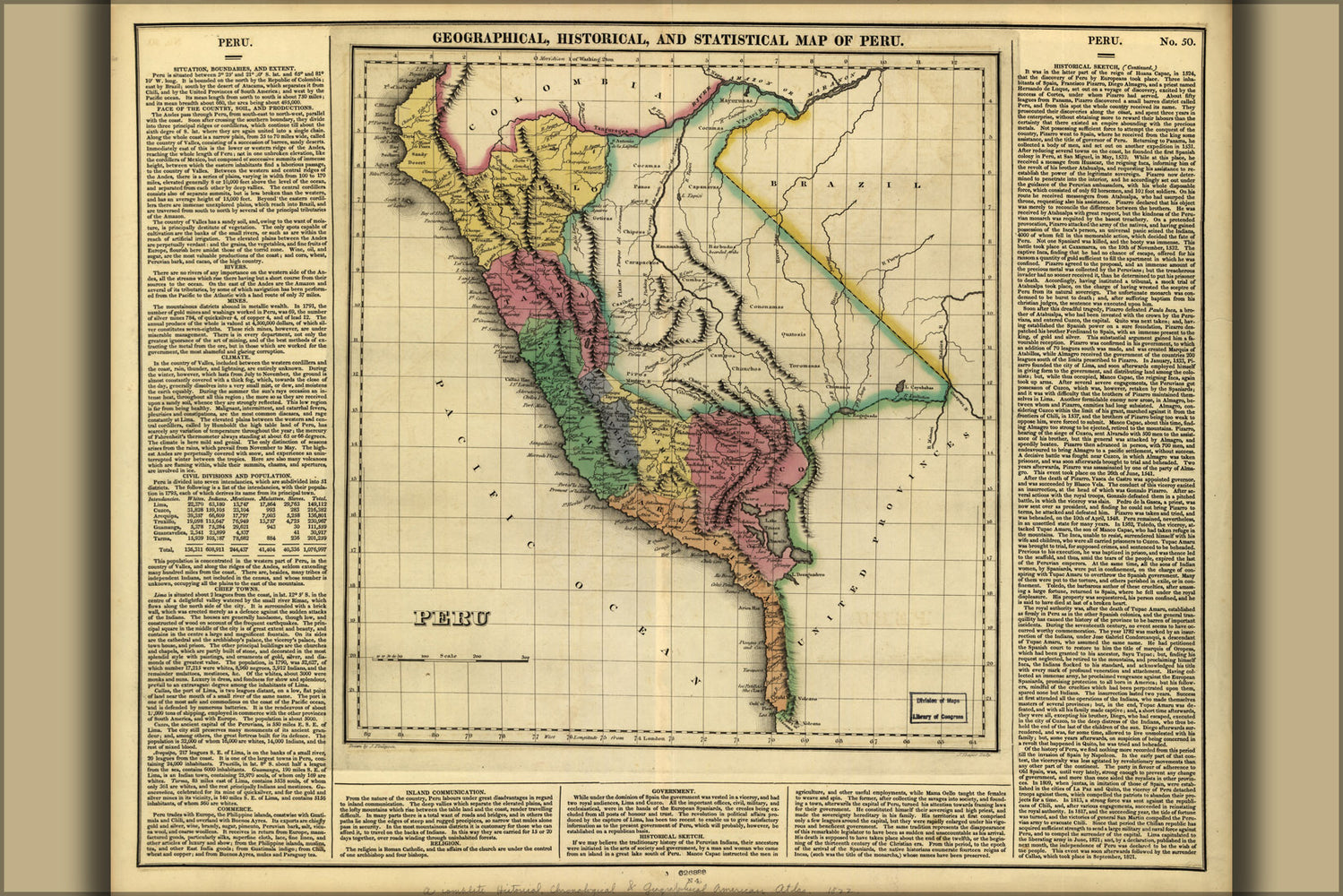 24"x36" Gallery Poster, map of Peru 1822