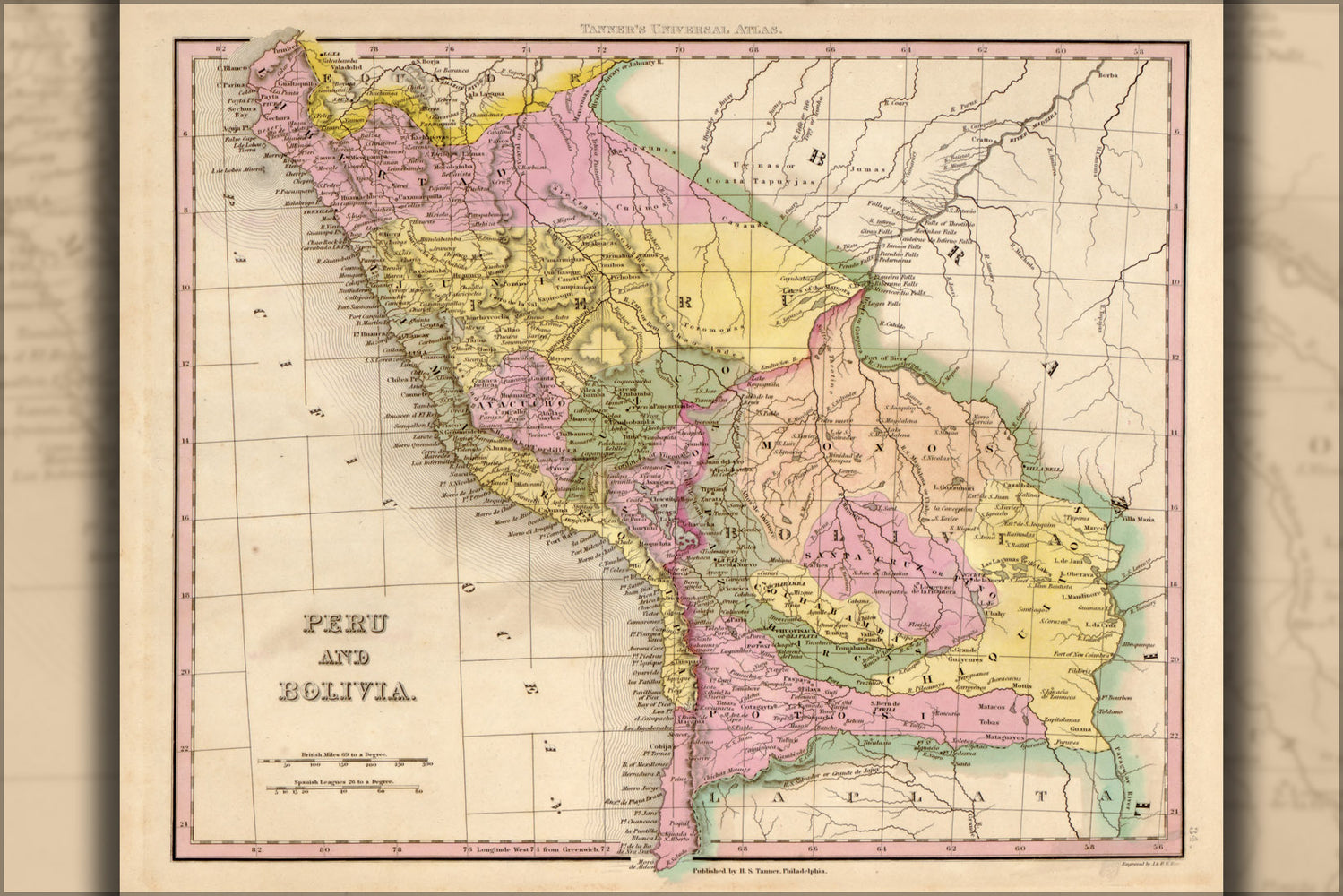 24"x36" Gallery Poster, map of Peru and Bolivia 1844