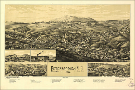 24"x36" Gallery Poster, map of Peterborough, New hampshire 1886