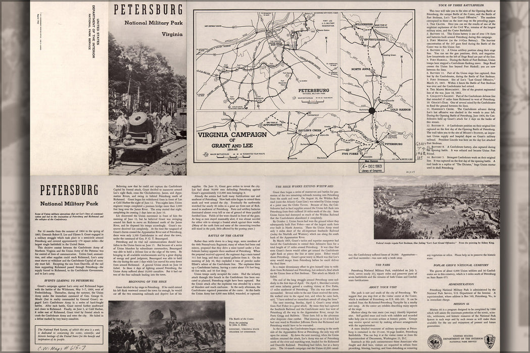 24"x36" Gallery Poster, map of Petersburg National Park, Virginia 1962