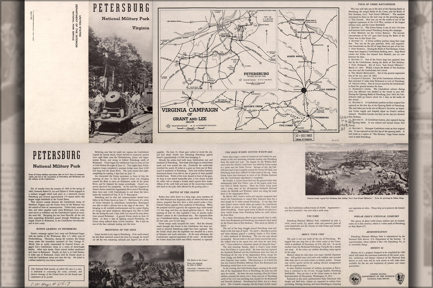 24"x36" Gallery Poster, map of Petersburg National Park, Virginia 1962
