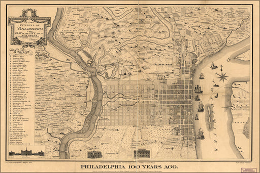 24"x36" Gallery Poster, map of Philadelphia 100 years ago Pb1875