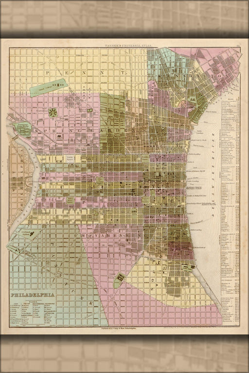 24"x36" Gallery Poster, map of Philadelphia 1844