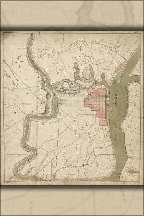 24"x36" Gallery Poster, map of Philadelphia and neighborhood 1778