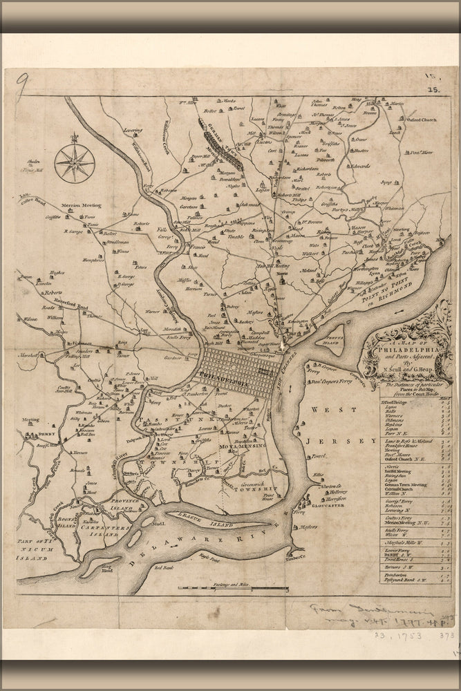 24"x36" Gallery Poster, map of Philadelphia and parts adjacent 1753