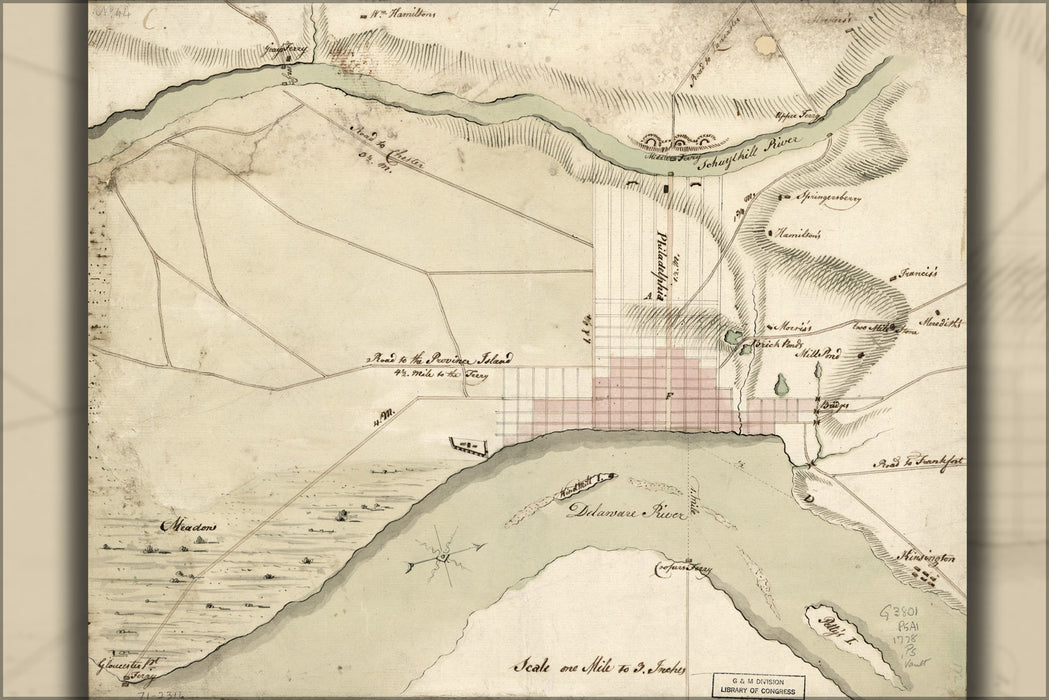 24"x36" Gallery Poster, map of Philadelphia and vicinity 1778