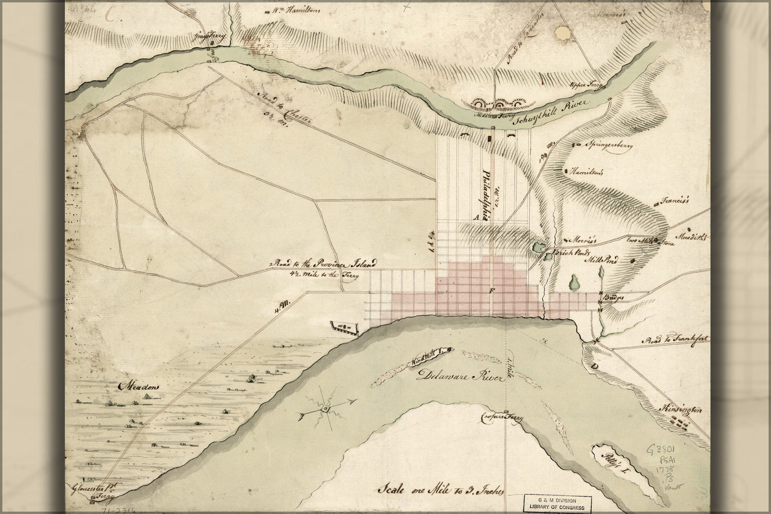 24"x36" Gallery Poster, map of Philadelphia and vicinity 1778