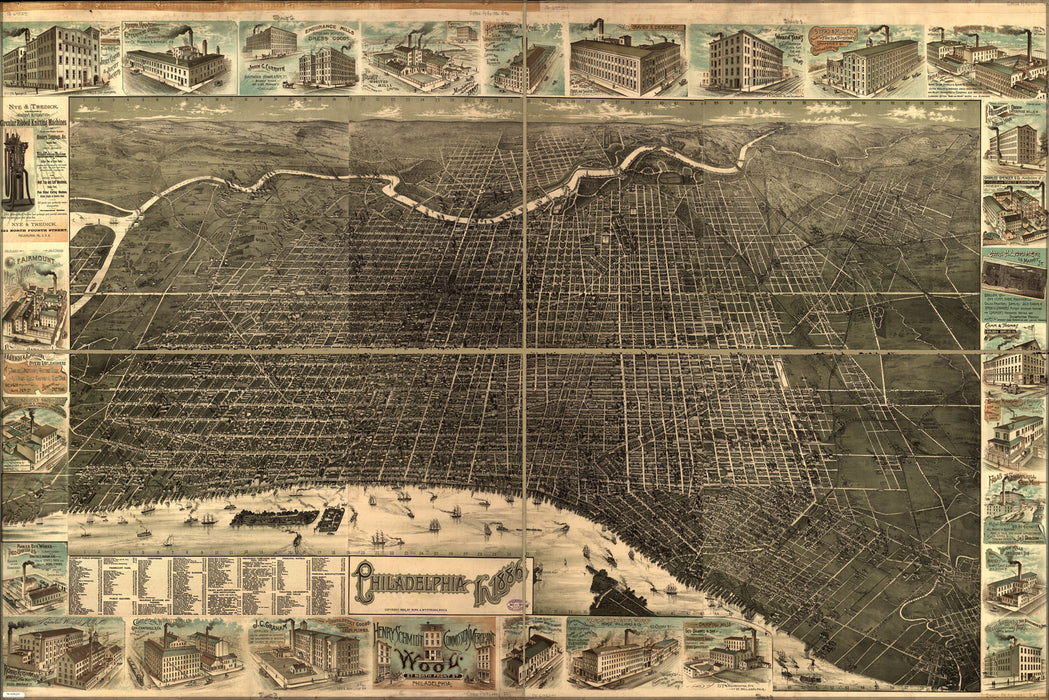 24"x36" Gallery Poster, map of Philadelphia in 1886