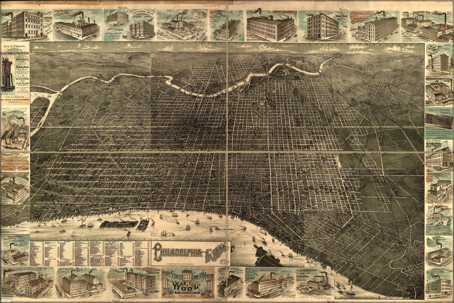 24"x36" Gallery Poster, map of Philadelphia in 1886