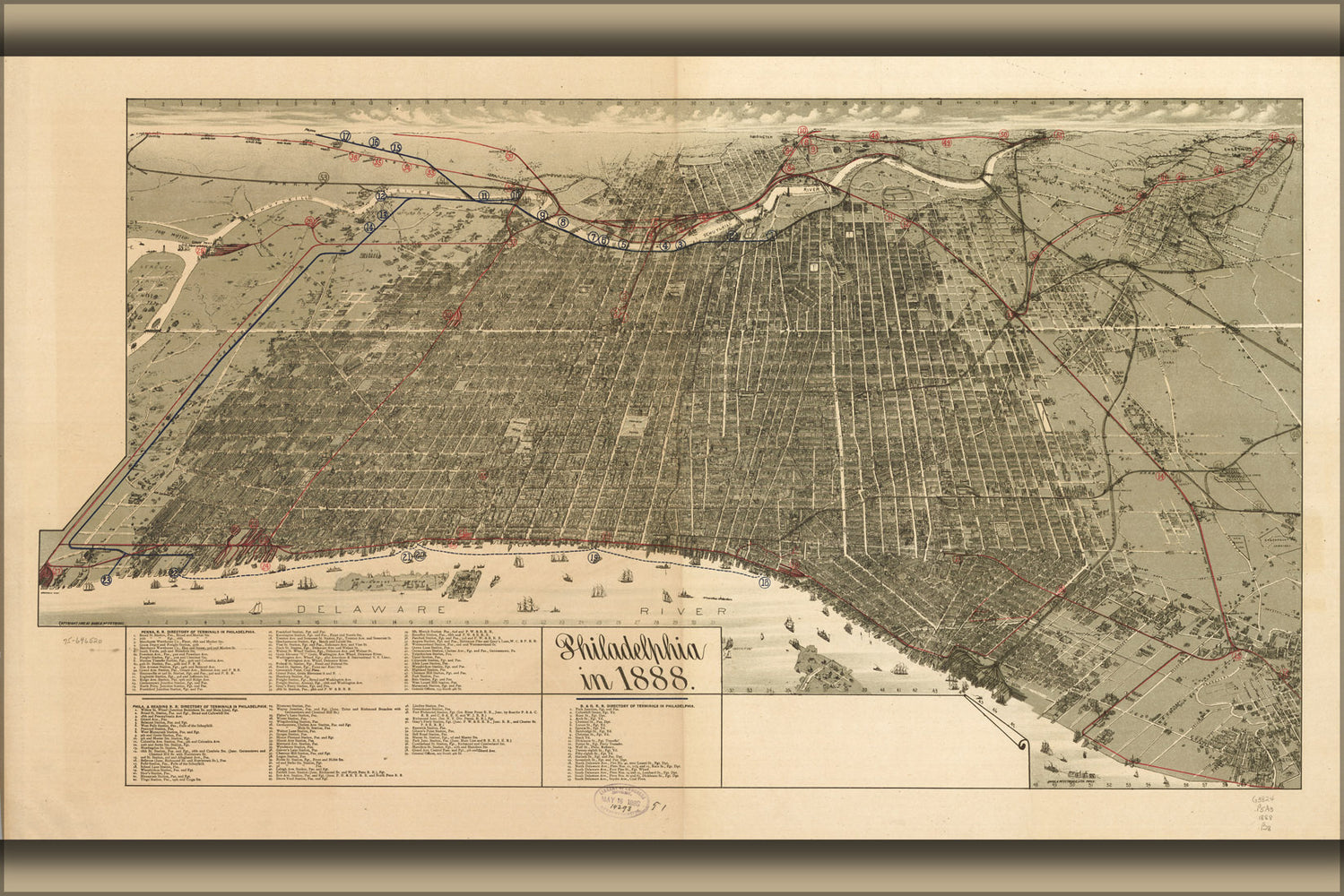24"x36" Gallery Poster, map of Philadelphia in 1888