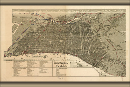 24"x36" Gallery Poster, map of Philadelphia in 1888