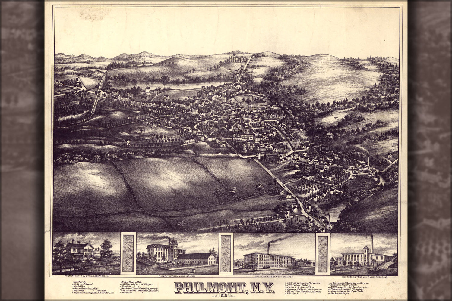 24"x36" Gallery Poster, map of Philmont, New york 1881