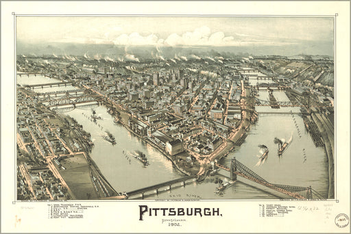 24"x36" Gallery Poster, map of Pittsburgh, Pennsylvania 1902