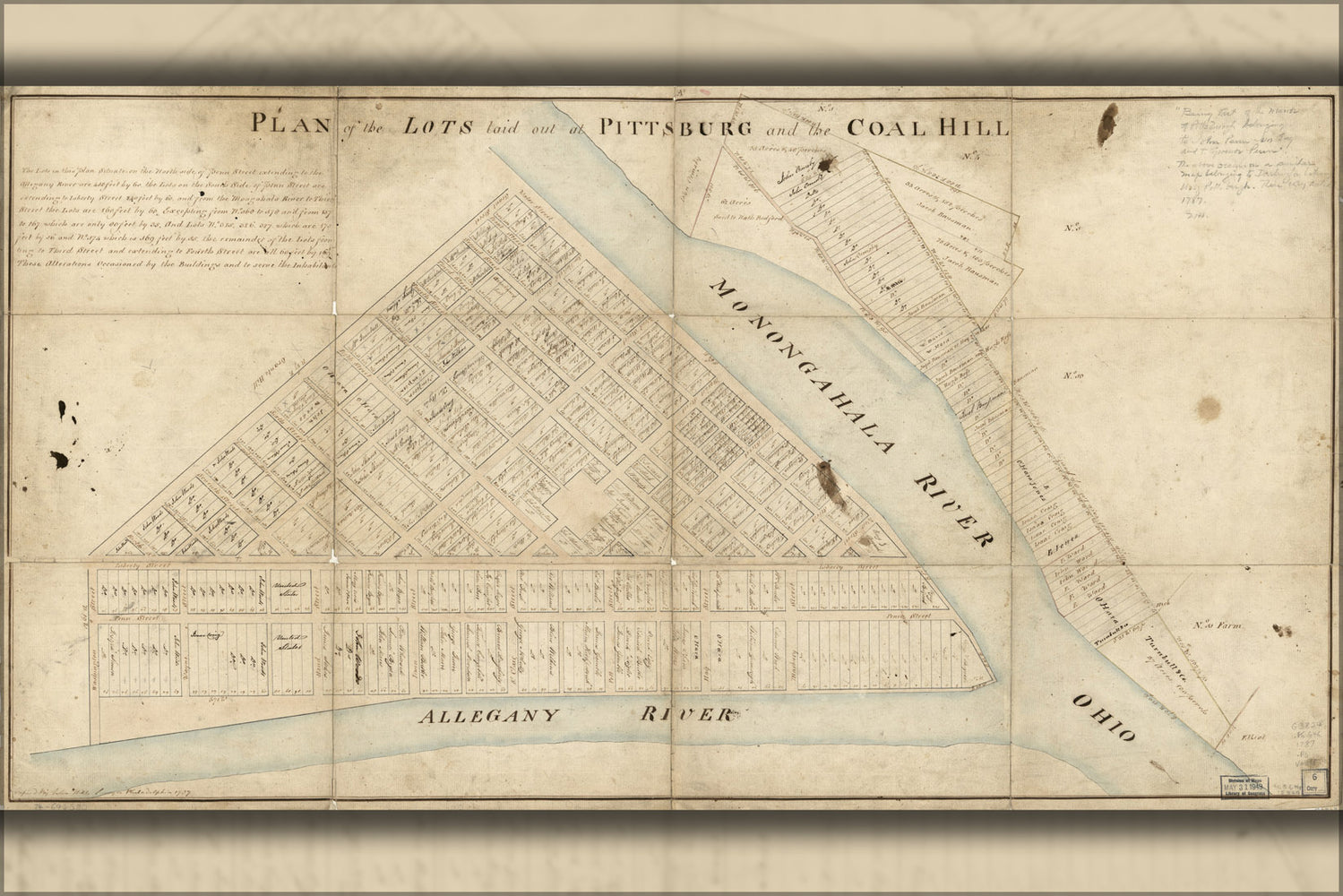 24"x36" Gallery Poster, map of Pittsburgh pennsylvania 1787