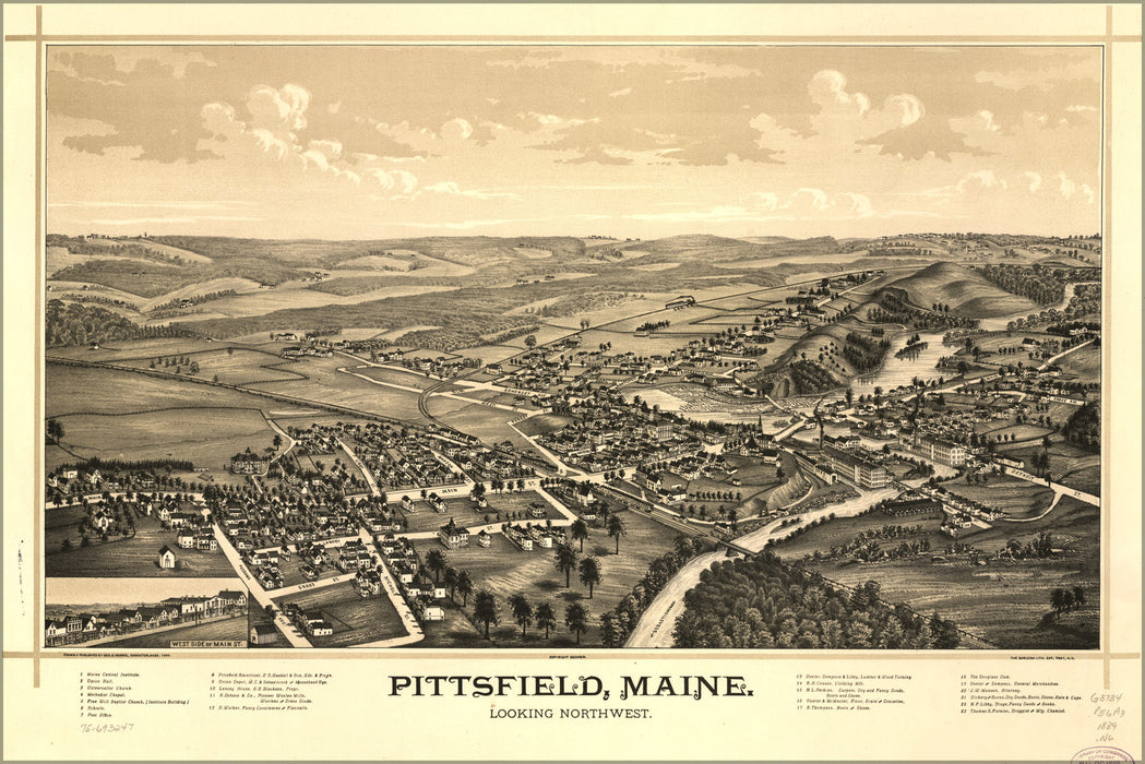 24"x36" Gallery Poster, map of Pittsfield, Maine 1889
