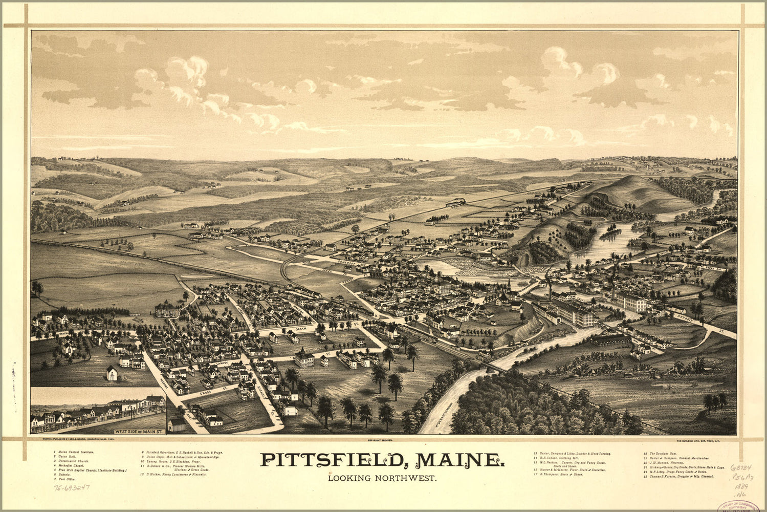24"x36" Gallery Poster, map of Pittsfield, Maine 1889
