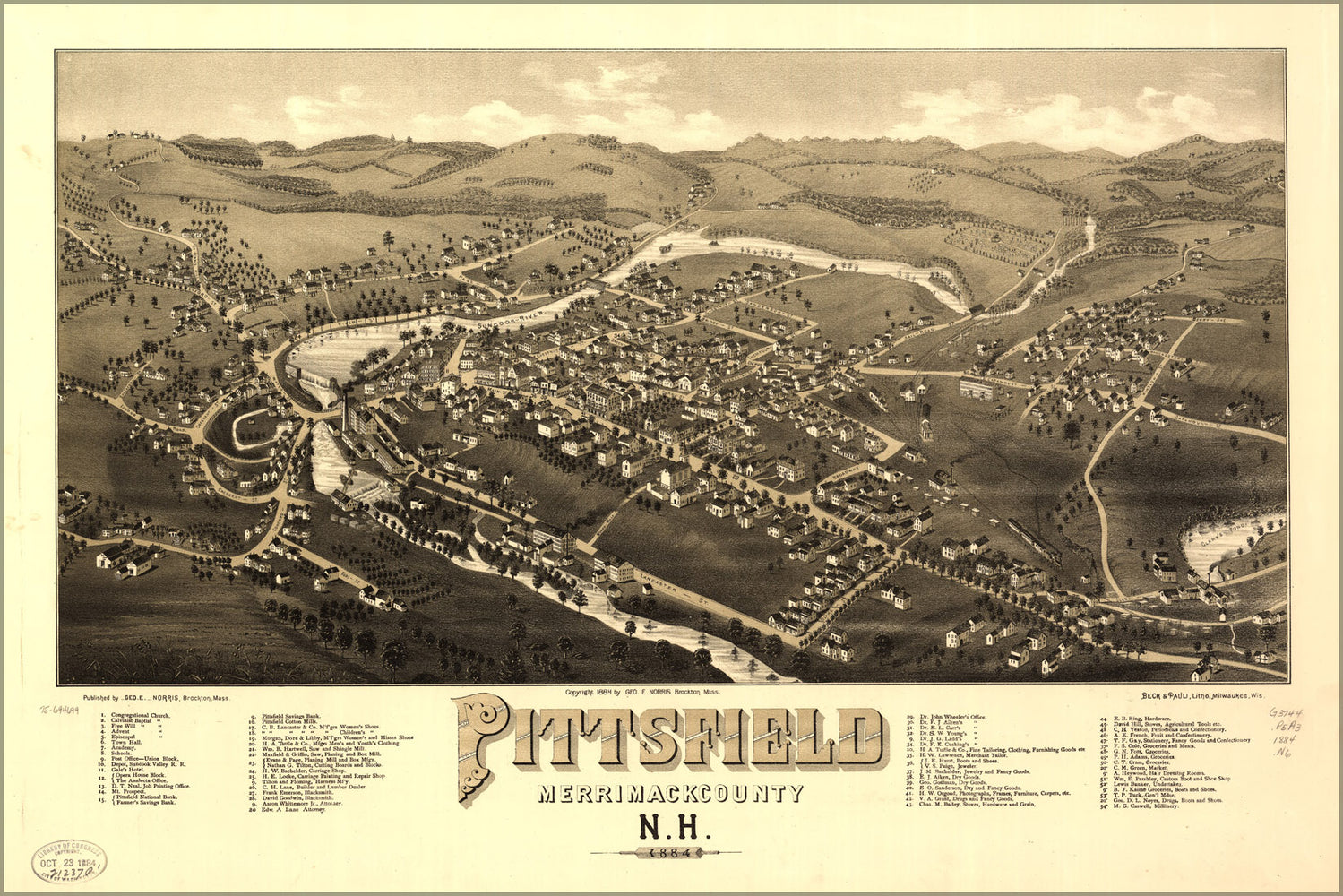 24"x36" Gallery Poster, map of Pittsfield, New hampshire 1884