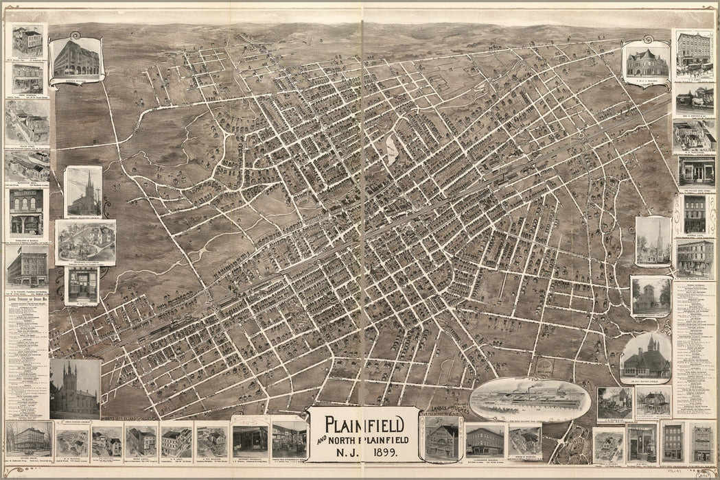 24"x36" Gallery Poster, map of Plainfield new jersey 1899
