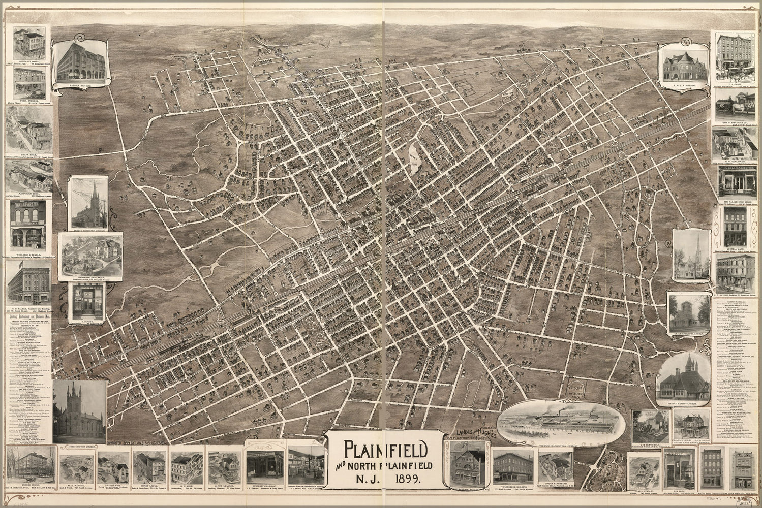 24"x36" Gallery Poster, map of Plainfield new jersey 1899