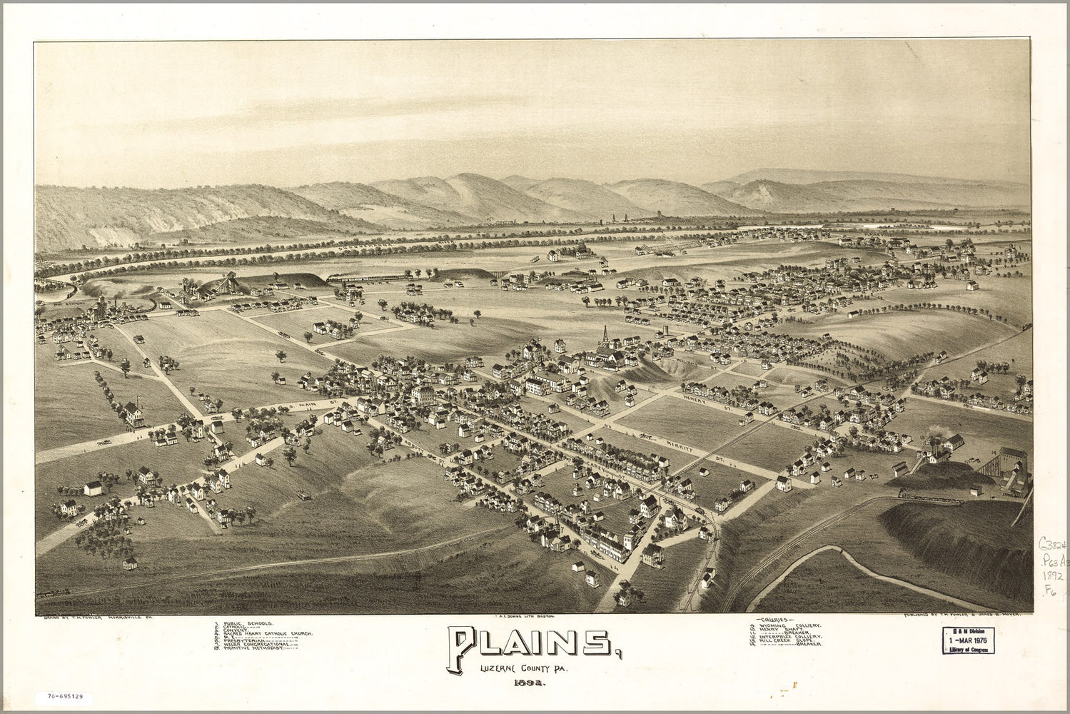 24"x36" Gallery Poster, map of Plains, Luzerne Co, Pennsylvania 1892