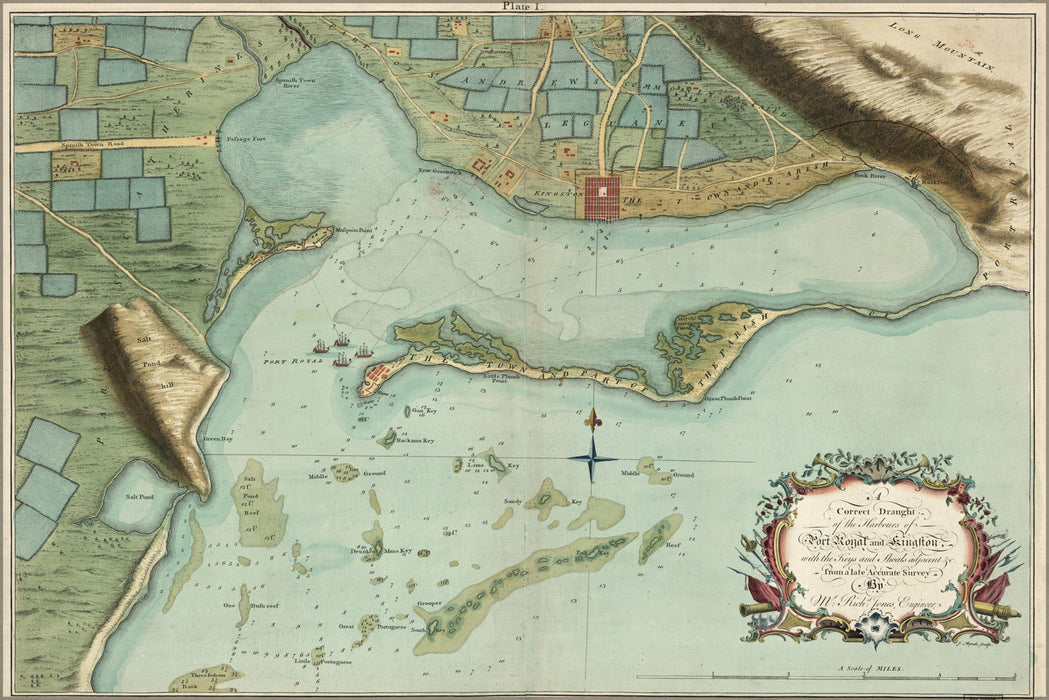 24"x36" Gallery Poster, map of Port Royal & Kingston jamaica 1756