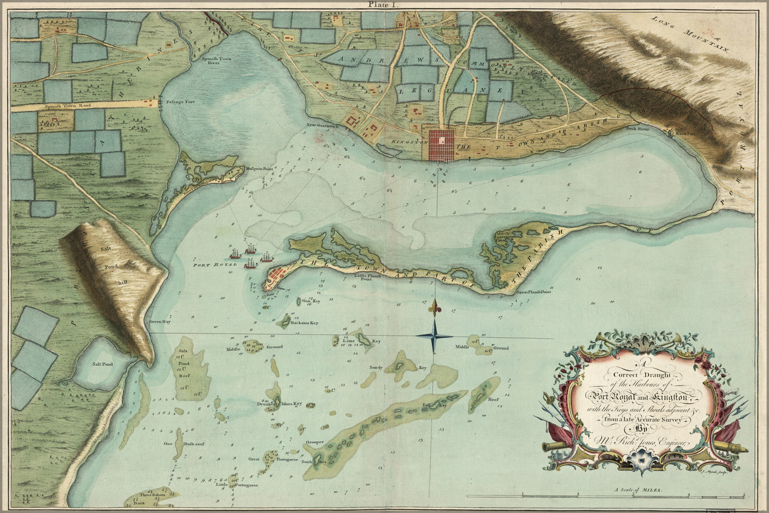 24"x36" Gallery Poster, map of Port Royal & Kingston jamaica 1756
