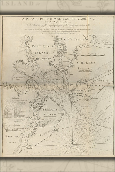 24"x36" Gallery Poster, map of Port Royal in South Carolina 1777
