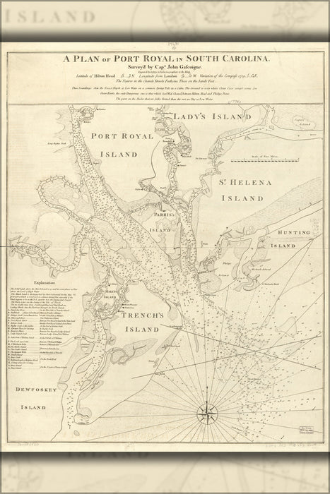 24"x36" Gallery Poster, map of Port Royal sound South Carolina 1773