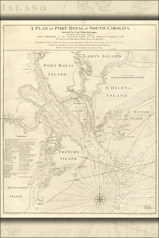 24"x36" Gallery Poster, map of Port Royal sound South Carolina 1773