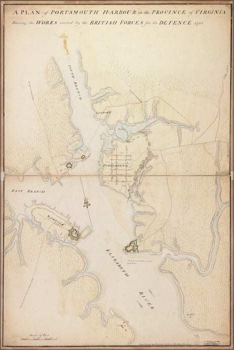 24"x36" Gallery Poster, map of Portsmouth Harbour in Virginia 1782