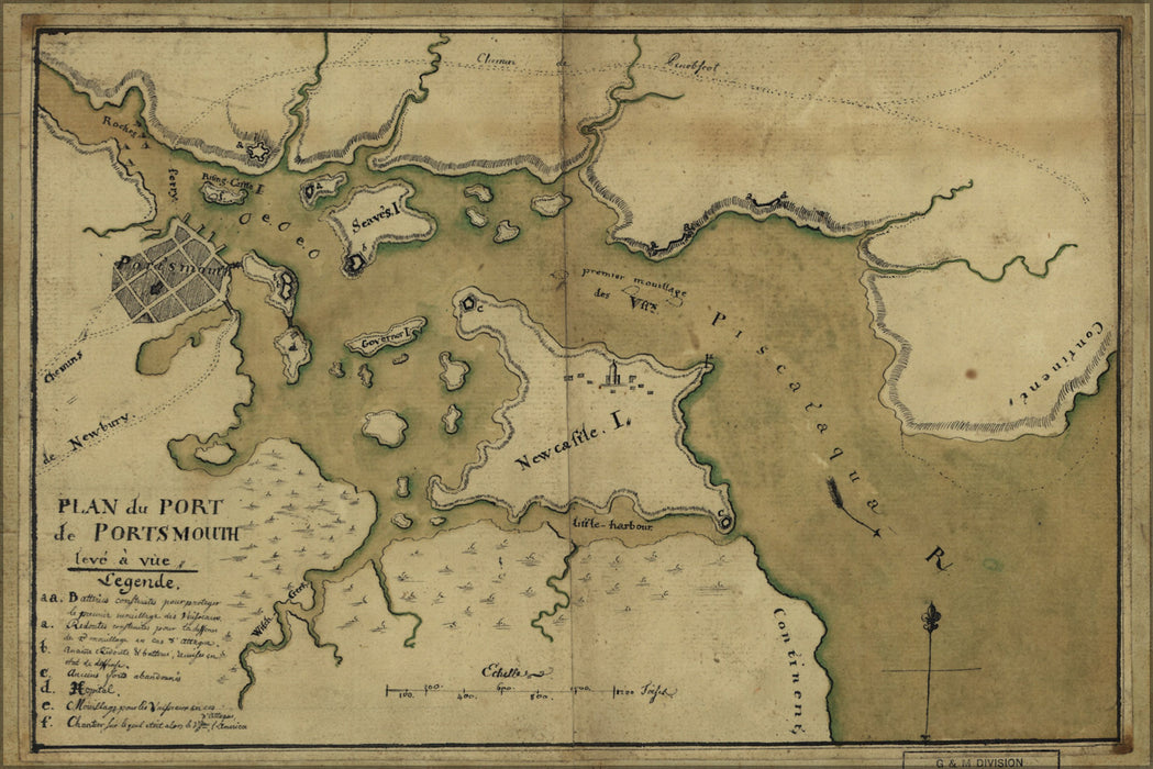 24"x36" Gallery Poster, map of Portsmouth new hampshire 1780 in french