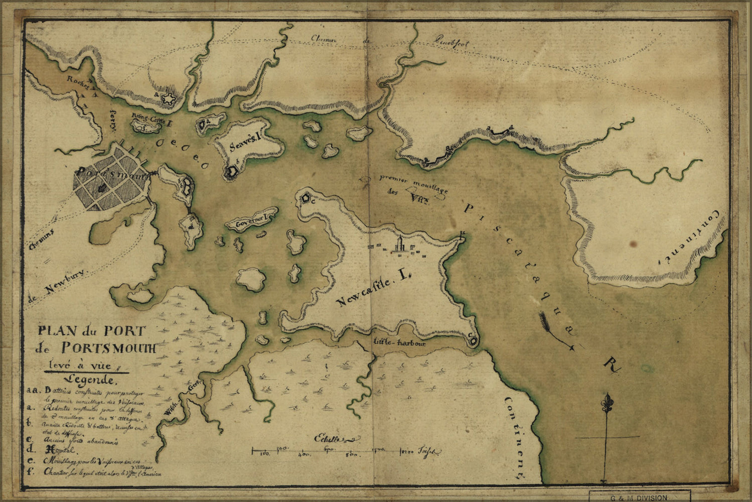 24"x36" Gallery Poster, map of Portsmouth new hampshire 1780 in french