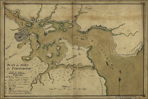 24"x36" Gallery Poster, map of Portsmouth new hampshire 1780 in french
