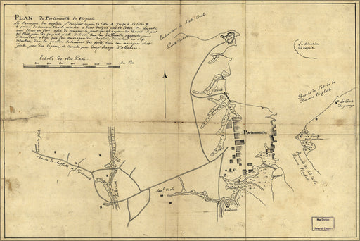 24"x36" Gallery Poster, map of Portsmouth virginia 1781 in french