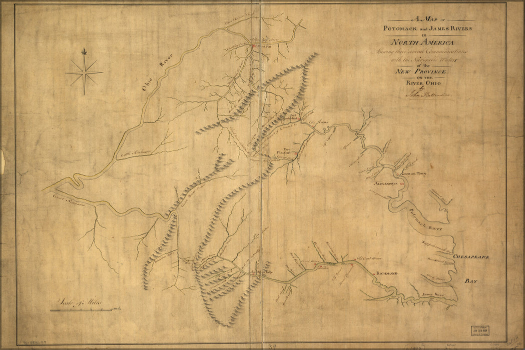 24"x36" Gallery Poster, map of Potomack and James rivers virginia 1773