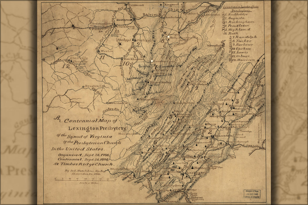 24"x36" Gallery Poster, map of Presbyterian Church in Virginia 1886
