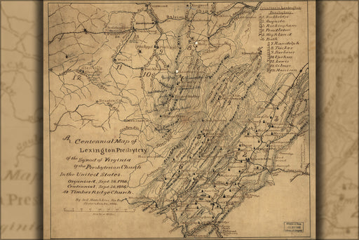 24"x36" Gallery Poster, map of Presbyterian Church in Virginia 1886