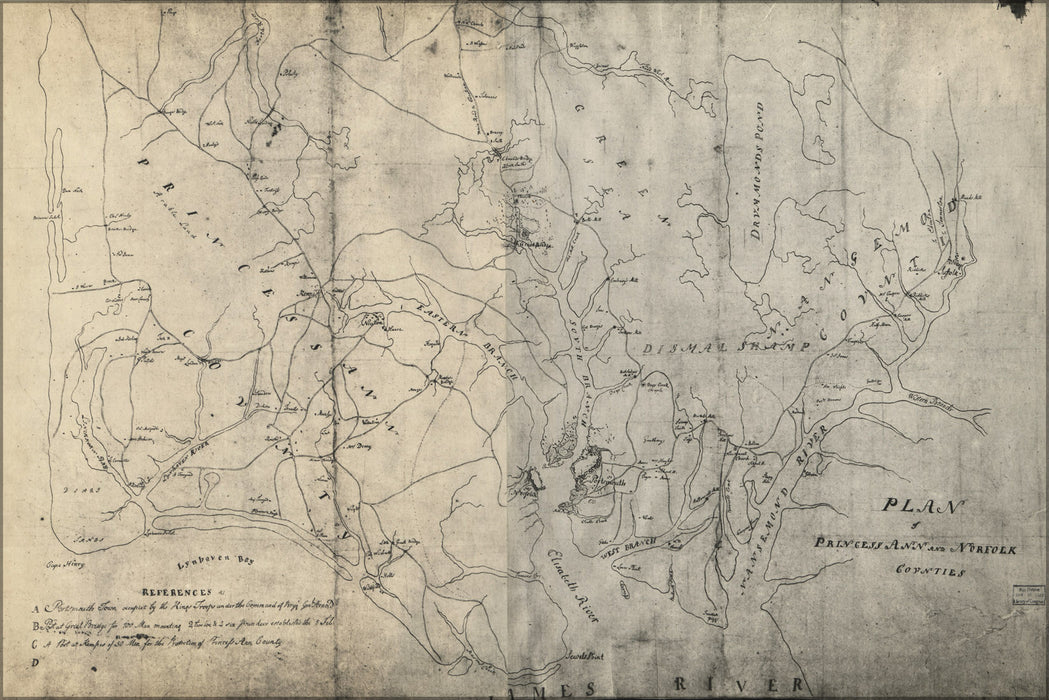 24"x36" Gallery Poster, map of Princess Ann & Norfolk co's virginia 1780