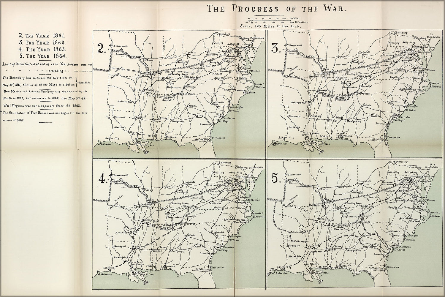 24"x36" Gallery Poster, map of Progress of civil war, 1861-1864