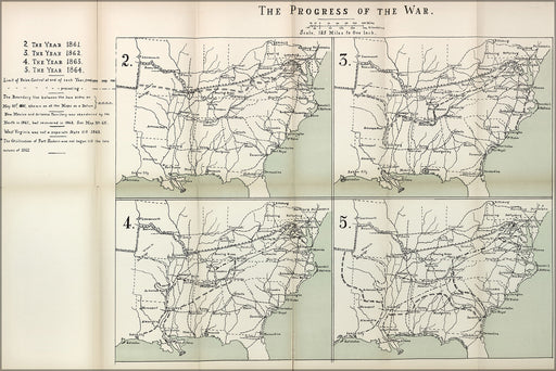 24"x36" Gallery Poster, map of Progress of civil war, 1861-1864
